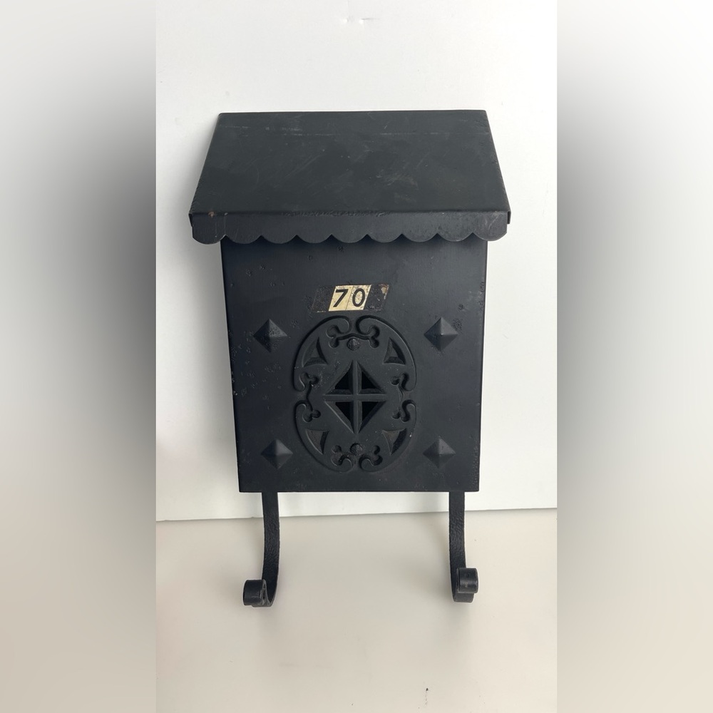 Vintage Metal Mailbox Wall Mounted with Newspaper Holder Hooks 14"x6.5” Black